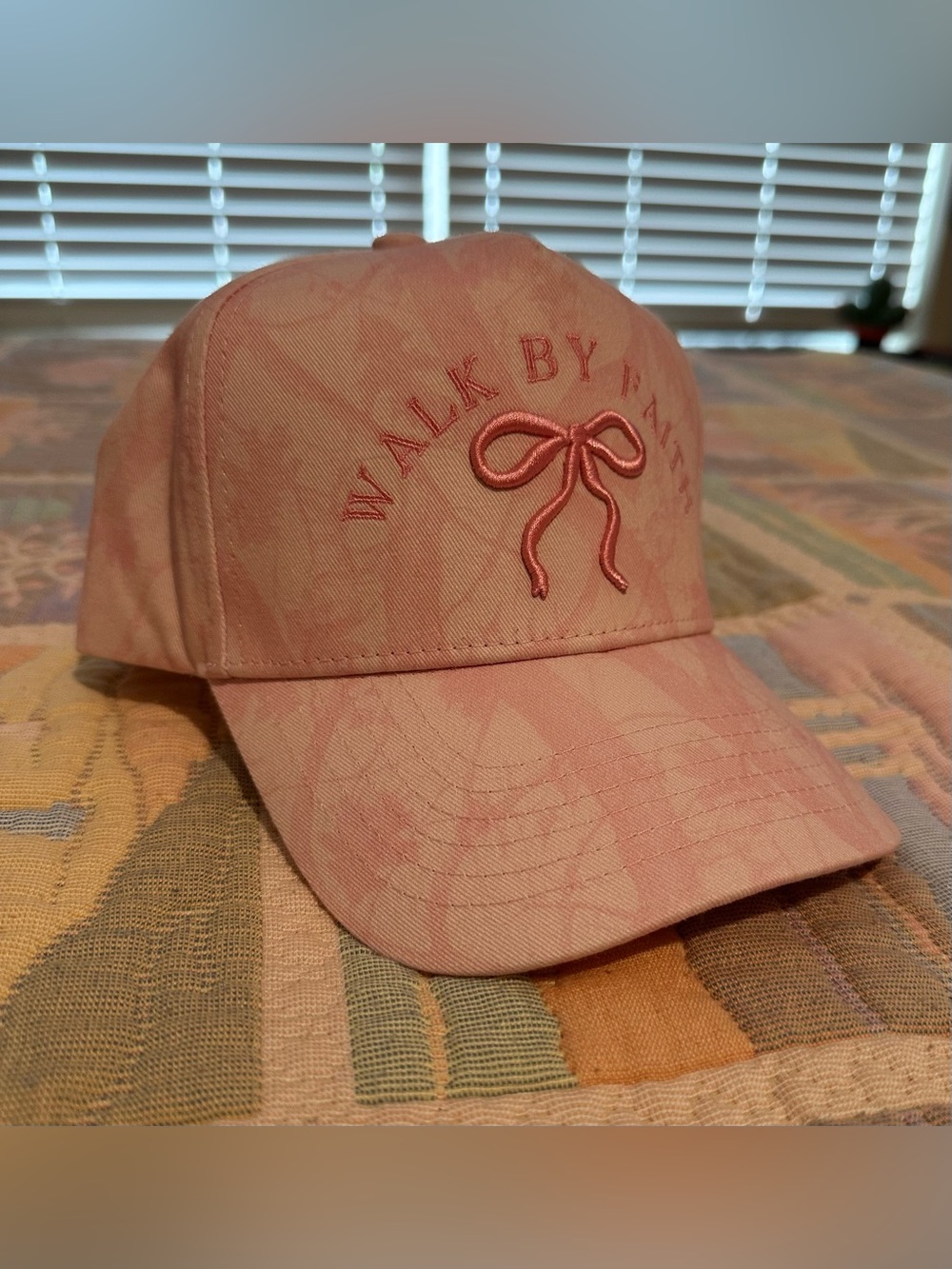 Walk By Faith Embroidered Pink Trucker Hat with Bow Accent